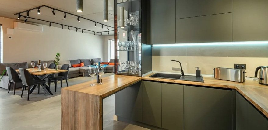 Custom home bar cabinet for compact areas